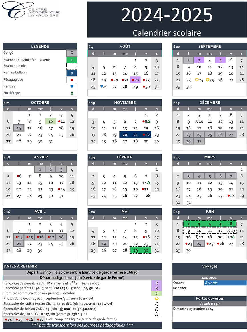 Calendrier Scolaire 2024-2025