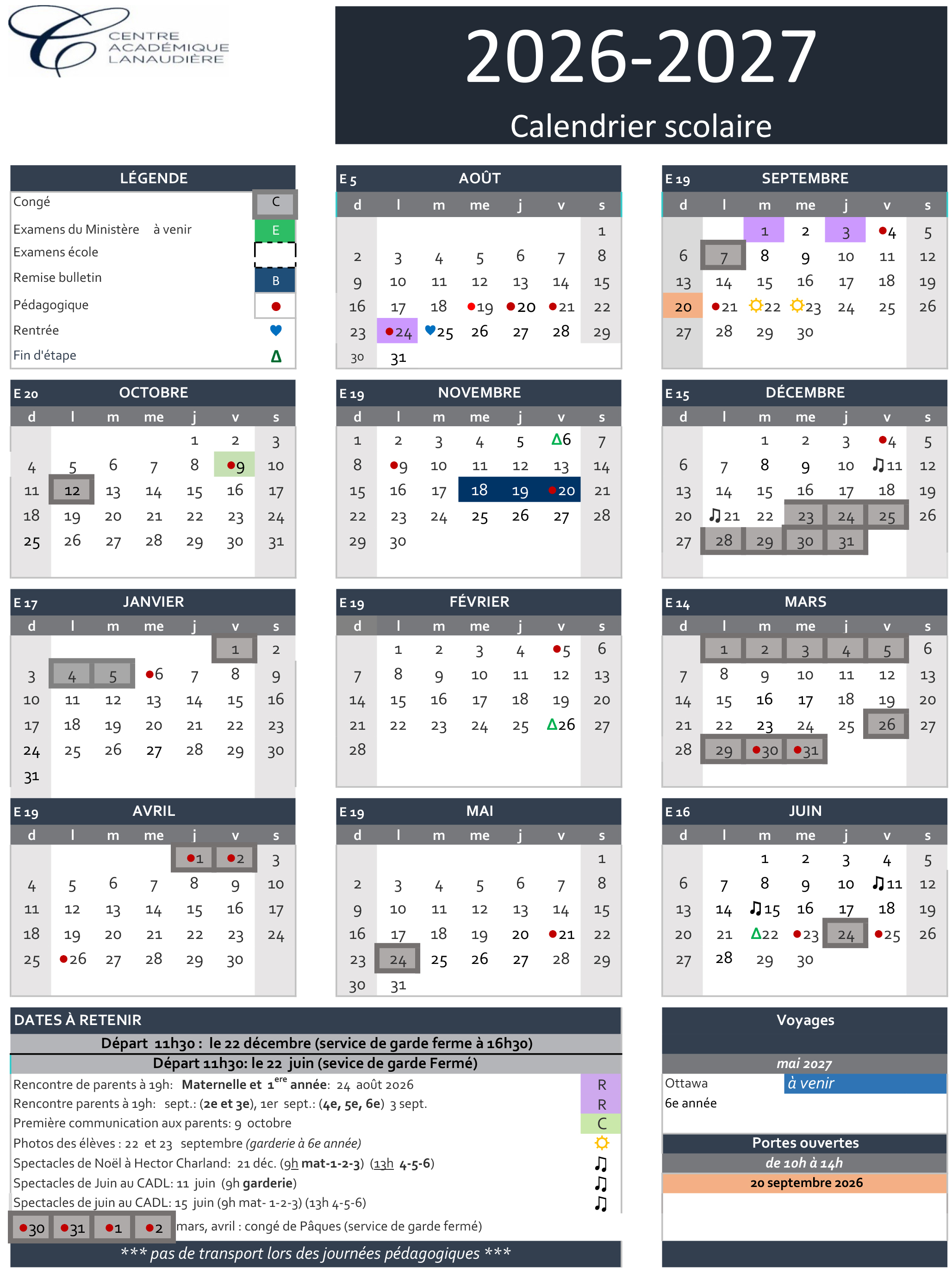 Calendrier Scolaire 2025-2026