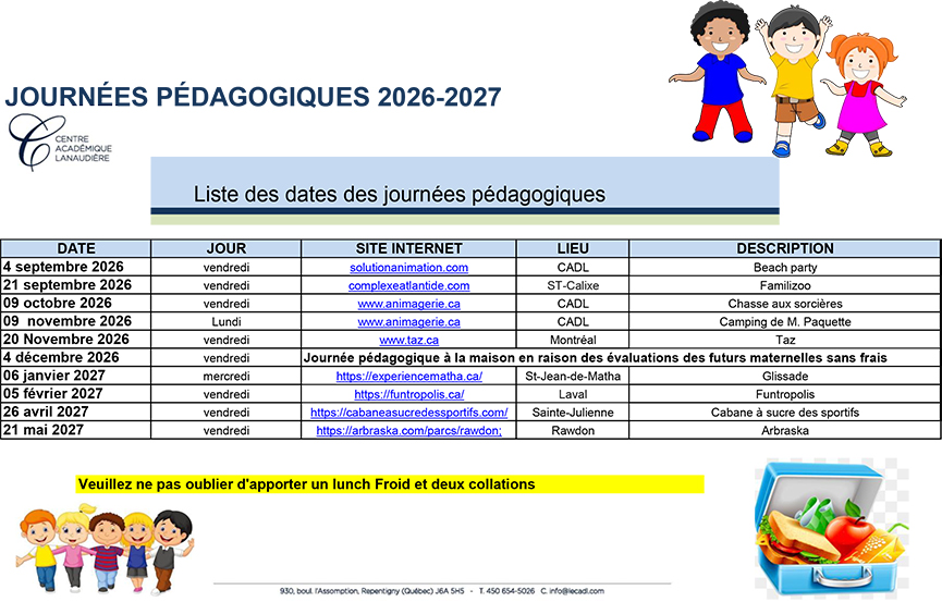 Journées pédagogiques 2026-2027